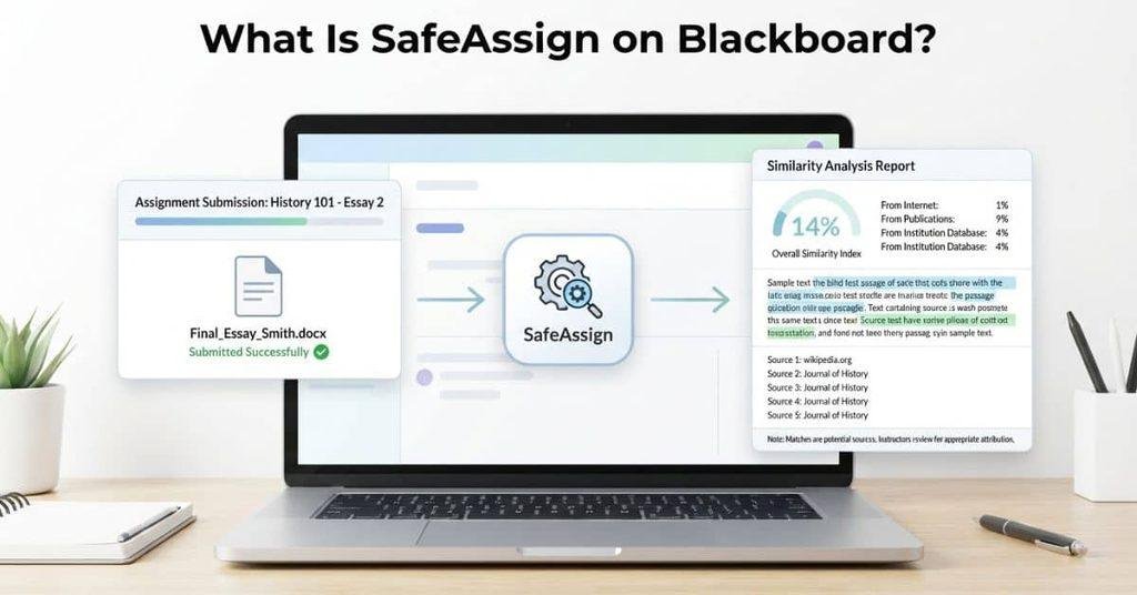 SafeAssign on Blackboard assignment submission and similarity report illustration