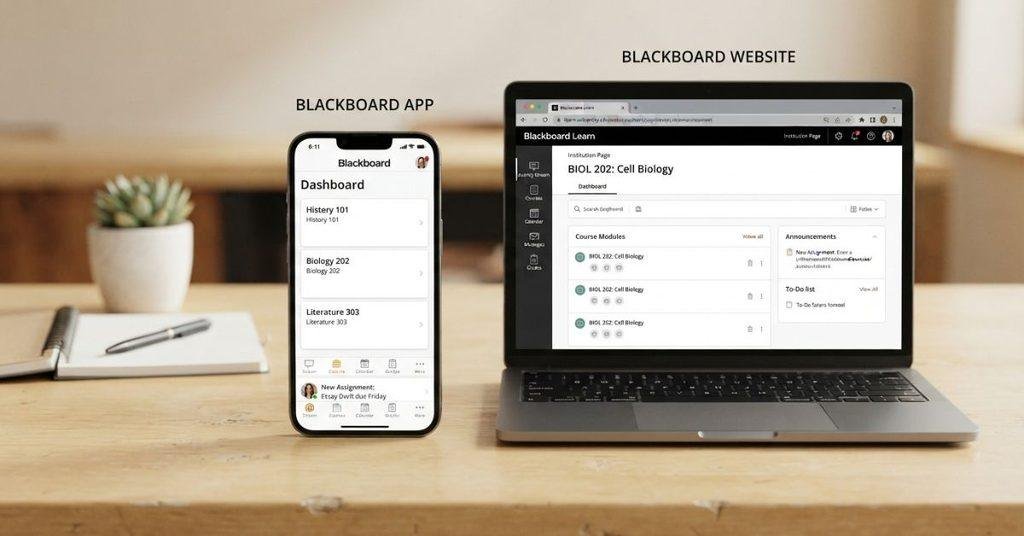 Blackboard App and Blackboard website on phone and MacBook